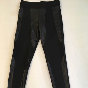 Black Leggings with Faux Leather Detail